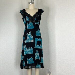 Hysterics Momento Mori Devil Skulls Lace V Neck Cap Sleeve Scalloped Dress Biase